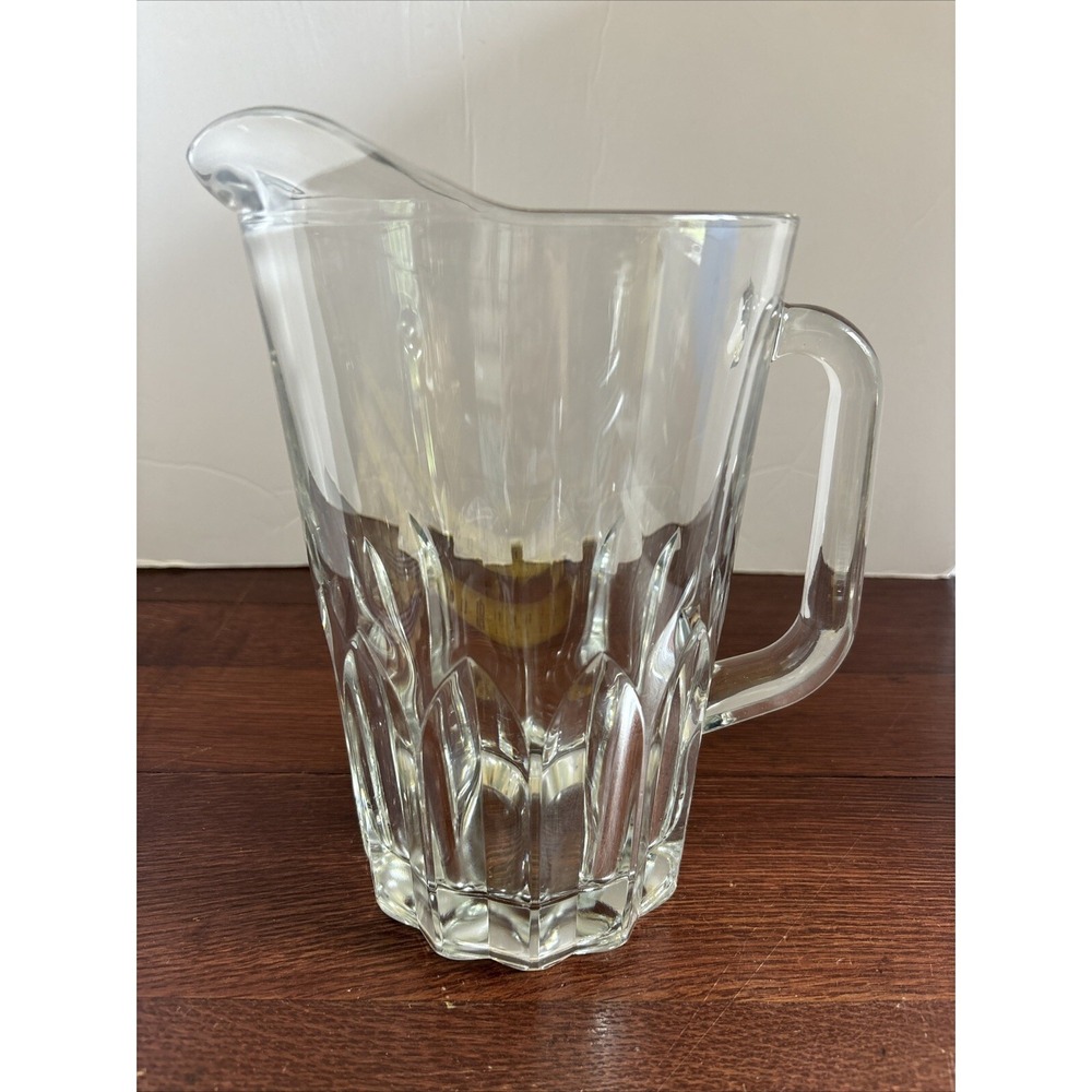 Vintage Bormioli Rocco Italy Heavy Cut Glass Tall Clear Glass Pitcher Italy